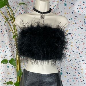 nwot Black Feather Trim Bustier corset cami top Cropped Bandeau whimsigoth